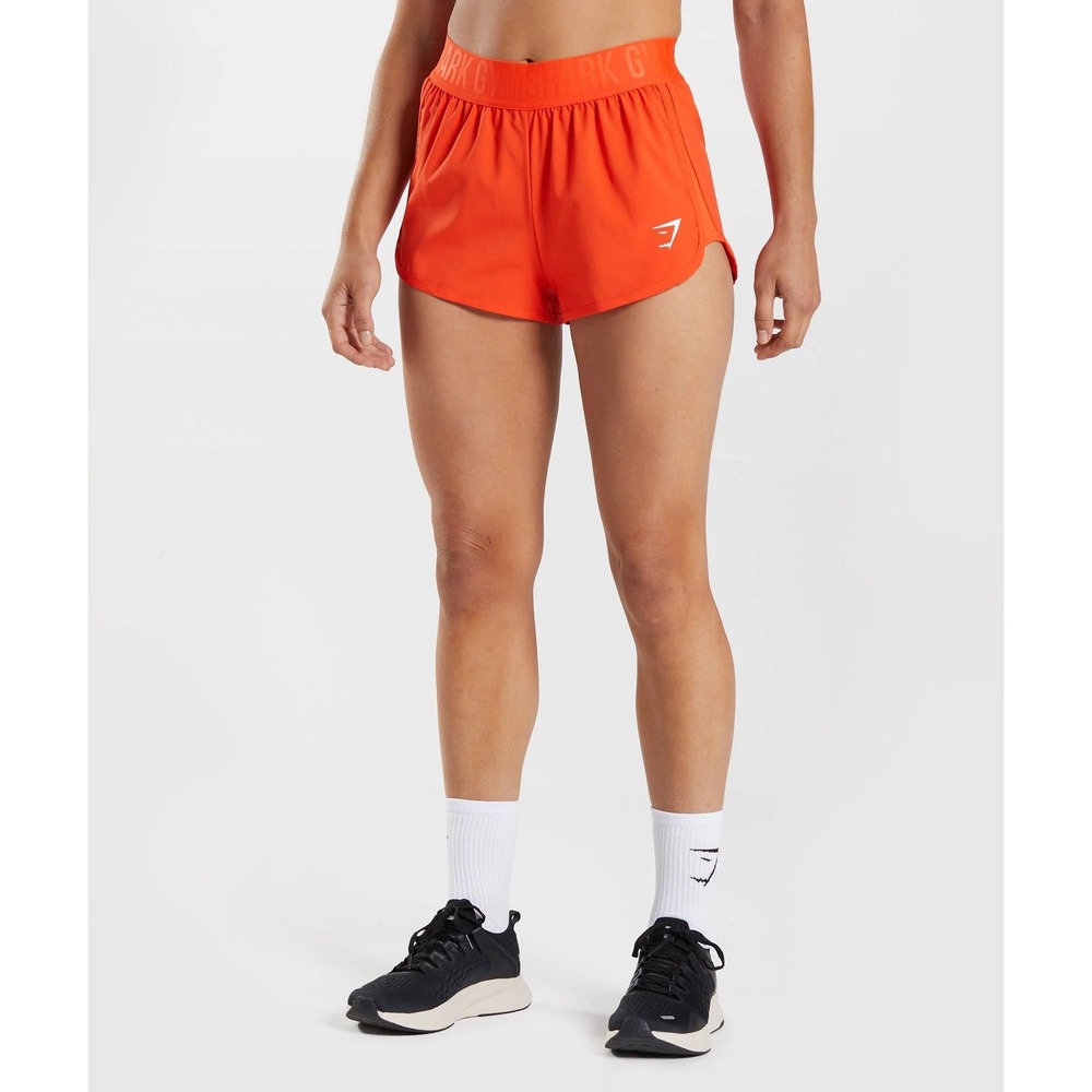 Gymshark Womens Orange Training Running Shorts Large Dolphin Hem Elastic Waist